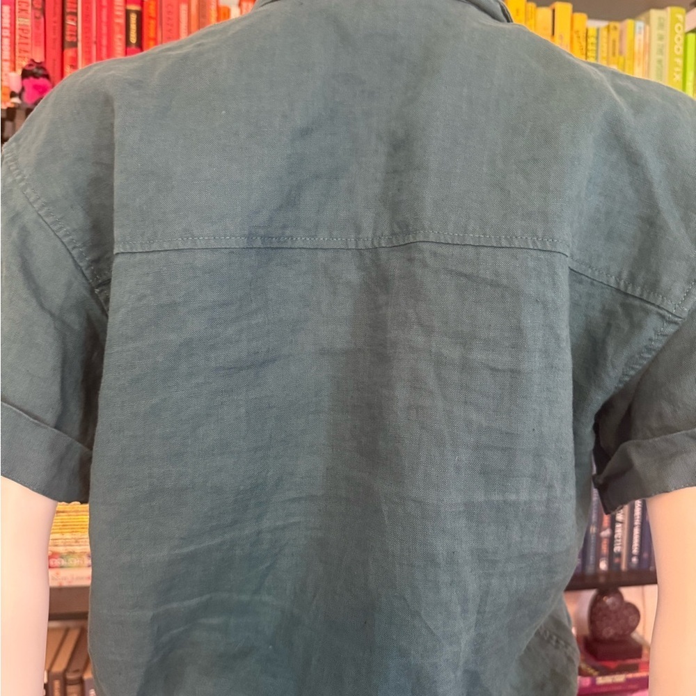Athleta Teal Linen Resort Short Sleeve Top with pocket - Picture 4 of 9